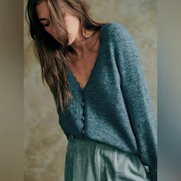 NEW Sezane Melina Cardigan in Sage | Blue Green- size M - Picture 2 of 10